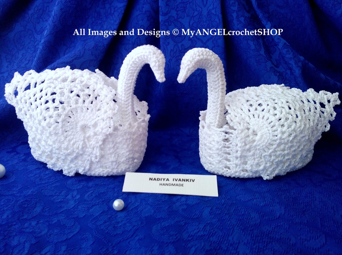 Crochet Swan Pattern Wedding Decor Basket Or Dish Table | Etsy