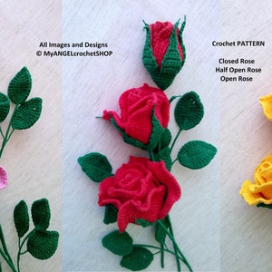 Roses Crochet Pattern 3in1 Close Rose Half Open Rose Open Rose Bouquet ...