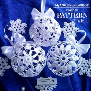 Christmas Ornaments Crochet Pattern 4in1 New Year X-mas 3D Bubbles Christmas Tree Decoration Snowballs Snowflake Holiday Designs Decor