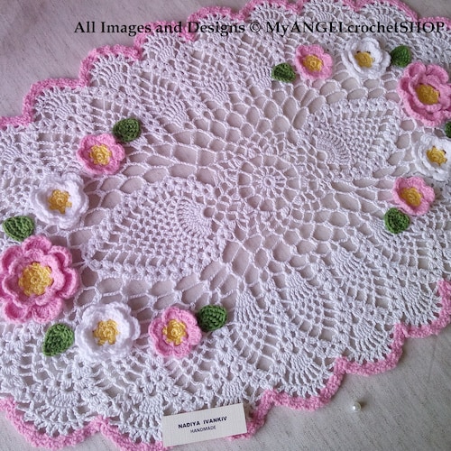 Pattern Crochet Doily Oval Floral Doily Rug With Flower Table Etsy