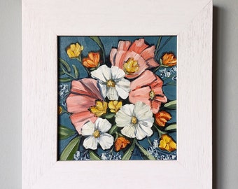 Original Flower Bouquet Floral Oil Painting Framed