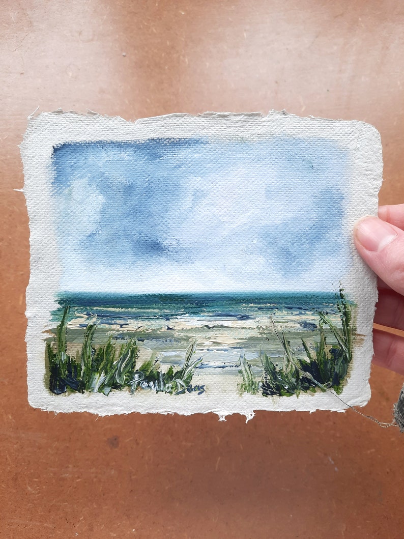 Oil Painting Seascape on Handmade Paper Mini image 2