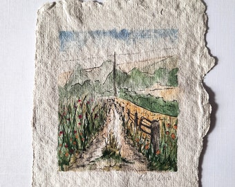 Original Painting on Handmade paper / Watercolour / Landscape, Fields / Carnoustie, Craigmill, Panbride / Scottish Artist / Small Artwork