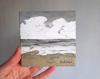 Original Oil Painting Seascape Mini / Beach / Clouds / Square