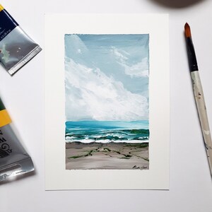 Original Seascape Beach Painting // Acrylic A5 High Quality paper // Ocean Green // Scottish Art // small Painting // Wall Art // image 2