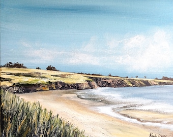 Original Acrylic Painting Lunan Bay Beach Scotland 10x12" Scotland Artist