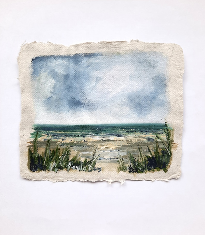 Oil Painting Seascape on Handmade Paper Mini image 1