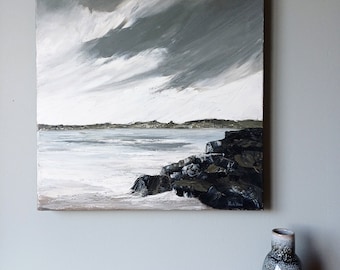 Original Broughty Ferry Beach Castle, Oil Painting on Deep edge Canvas, Framed 60x60cm - Scotland Art