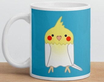 Cute white yellow cockatiel coffee mug for parrot bird lovers