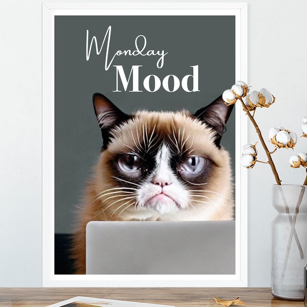 Bad Mood Cat "Monday Mood" Premium Poster DIN A4  auf mattem Papier - Lustiges Bild Plakat Grumpy