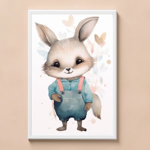 Süßes Kinderposter Waschbär (DIN A2, A3, A4 ) Kinderzimmer Deko Aquarell Look Classic Semi-Glossy Papier Bild Tierposter Geschenk