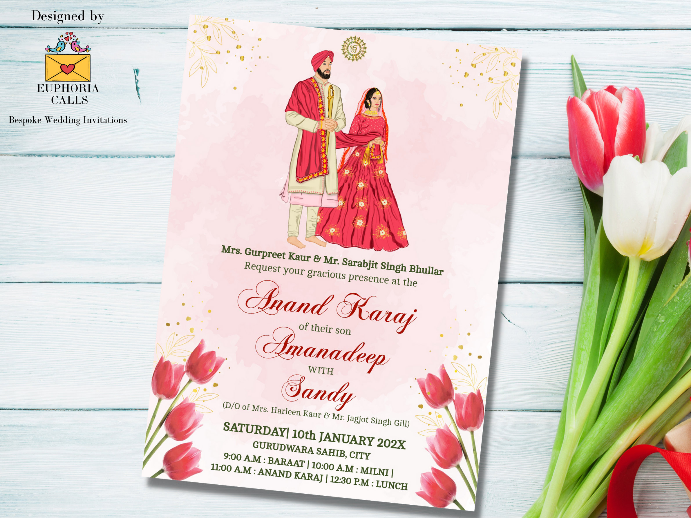 EDITABLE Anand Karaj Sikh Wedding Invitation Template Punjabi Wedding