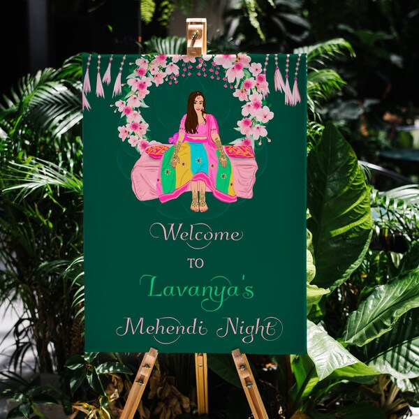 EDITABLE Mehendi decor sign as Mehndi welcome Sign|Instant Download template|Henna Party printable signs |Indian wedding party sign|Bridal