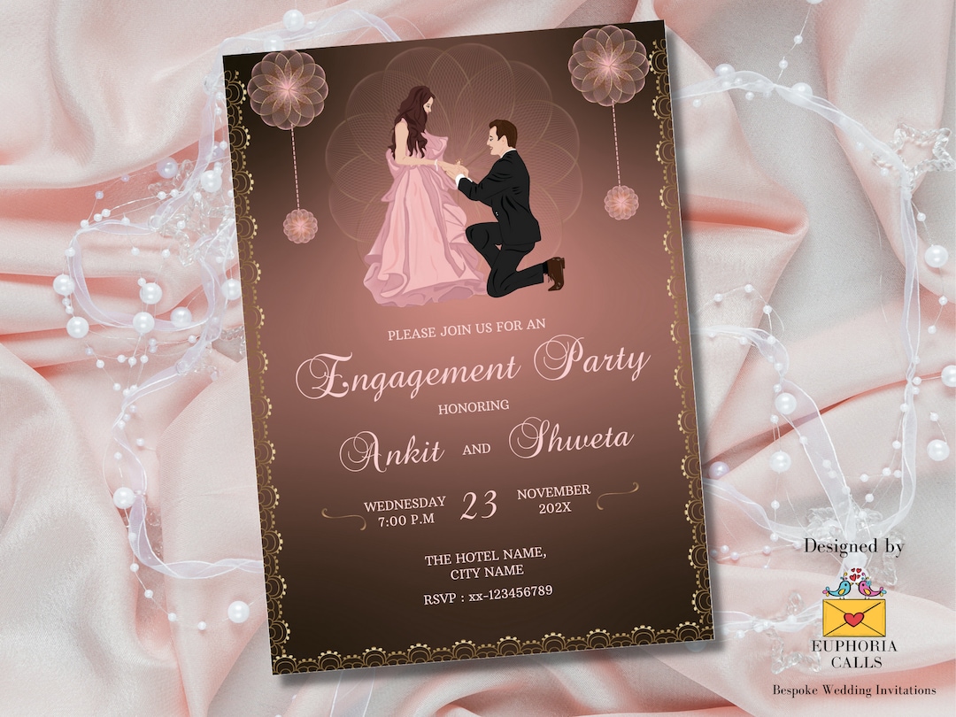Caricature South Indian Engagement Invitation Card
