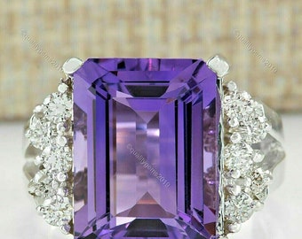 14k White Gold Amethyst Engagement Ring: Diamond Accent, Promise Rings