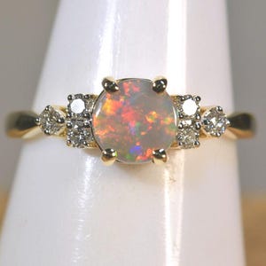 Beautiful 14k Yellow Gold Natural Australian Black Opal and Diamonds Wedding Ring