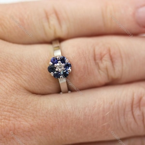Natural Sapphire Ring, Blue Cocktail Ring, 925 Sterling Silver Jewelry, Engagement or Wedding Gift, Flower Design, Dainty Gemstone Ring