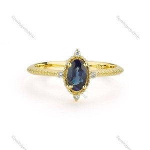 Sapphire Ring 14k Yellow Gold Blue Gemstone Cocktail Ring Engagement Gift for Her Elegant Jewelry