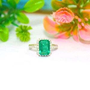 Emerald Cut Emerald and Diamond 14k White Gold Ring