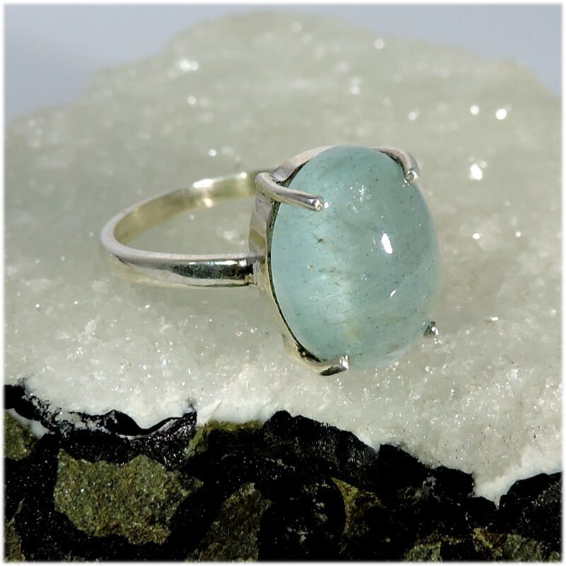 Natural Aquamarine Stone Ring With 925 Sterling Silver Ring Fine Silver ...