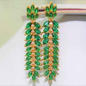 Brincos de folha de esmeralda banhados a ouro, prata 925, moissanite, elegantes joias de noivado com diamantes
