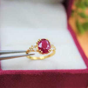 Exquisite Oval Cut ring Natural Ruby rings Diamond Ring, 14k Yellow Gold Ring, Women&#39;s jewelry ring for mother Engagement ring for her