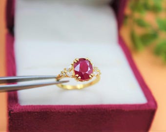 Oval Ruby Diamond Ring: 14k Yellow Gold Engagement Jewelry