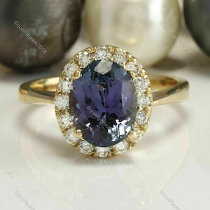 14k Solid Yellow Gold iolite Ring Blue color Cocktail Ring Wedding Anniversary Gift for Women Jewelry