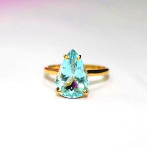 14k Yellow Gold Aquamarine Ring: Pear Cut Gemstone, March Birthstone