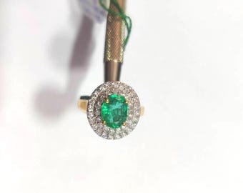 Anillo de oro amarillo de 18 quilates con esmeralda natural y diamantes, anillo ovalado para compromiso y boda.