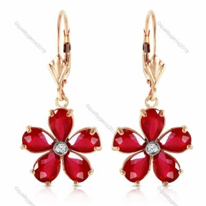 14k Yellow Gold Ruby Earrings: Red Pear-Shaped Gemstone Dangle