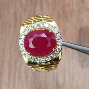 100% Natural Red Ruby Ring , Oval Cut Gemstone Ring, Red Cluster Ring, Jewelry, Birthday Gift, Ring For Lover's Gift 10k Yellow Gold Ring