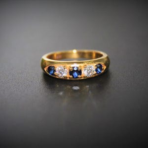 Blue Sapphire Ring: Yellow Gold Plated Sterling Silver, Moissanite Accents