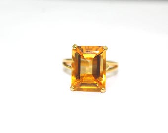 Emerald Cut Citrine Ring: Handmade 14k Yellow Gold Stacking Ring