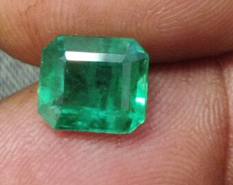 2.65 Carat 100 % Natural Green Zambian 8x7x5 mm Emerald Cut Loose Gemstone, Jewelry Making Birth Stone