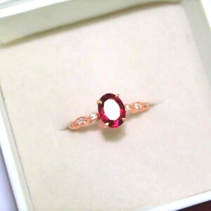 Red Ruby ring, 14k Rose Gold ring, diamond ring oval cut gemstone engagement gift ring for her