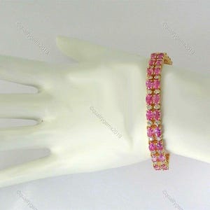 14k Yellow Gold Sapphire Bracelet, Gemstone Pink Chain Jewelry, Anniversary Gift for Women, Natural Sapphire, Trendy Artisan Bracelet