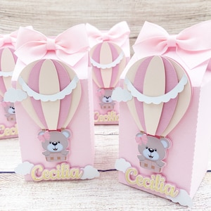 Personalized Hot Air Balloon Favor Box, Teddy Bear Baby Shower Gift, Favor Boxes Teddy Bear 1st Birthday Favors, Candy Box Hot Air Balloon