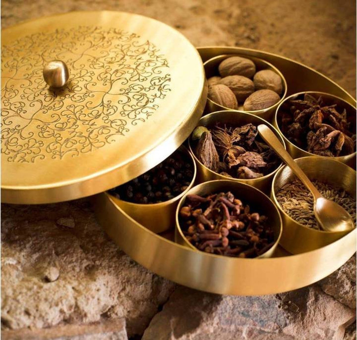 Traditional indian brass masala box / brass spice box Etsy