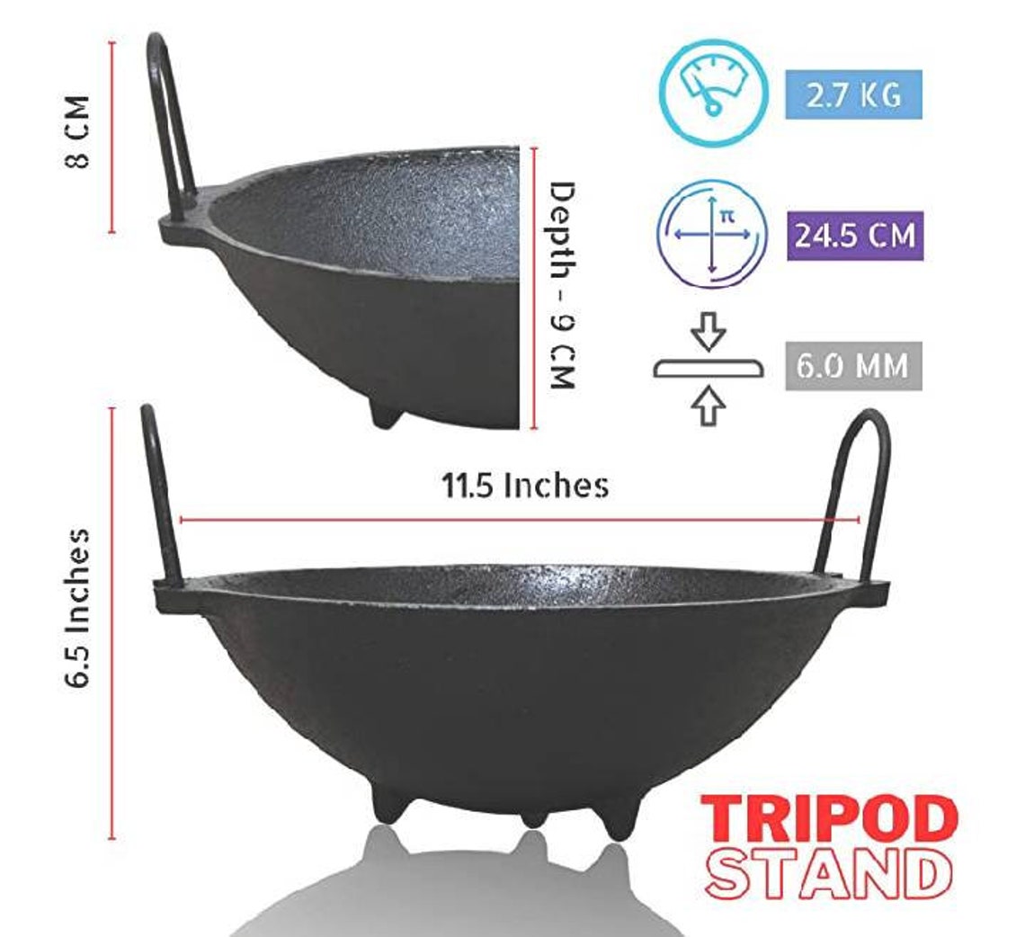 Pre Seasoned Cast Iron Kadai for Cooking 10 Inch Kadhai Etsy