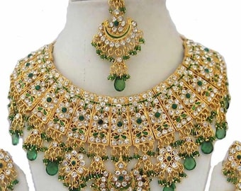 Vergulde Jodha's Kundan Zerconic Bollywood kettingset sieraden