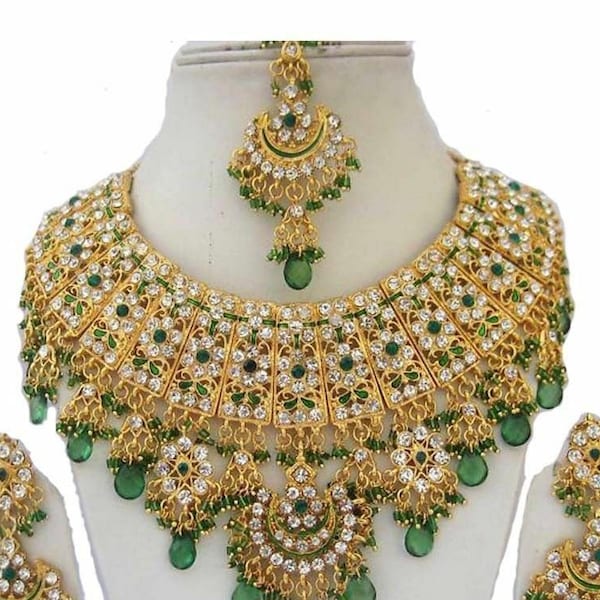 Gold Plated Jodha's Kundan Zerconic Bollywood Necklace Set Jewelry