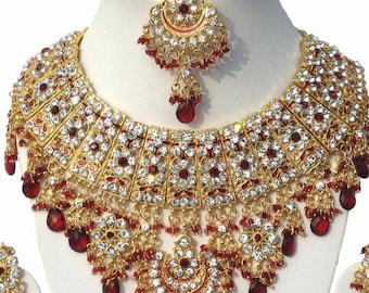 Gold Plated Jodha's Kundan Zerconic Bollywood Necklace Set Jewelry