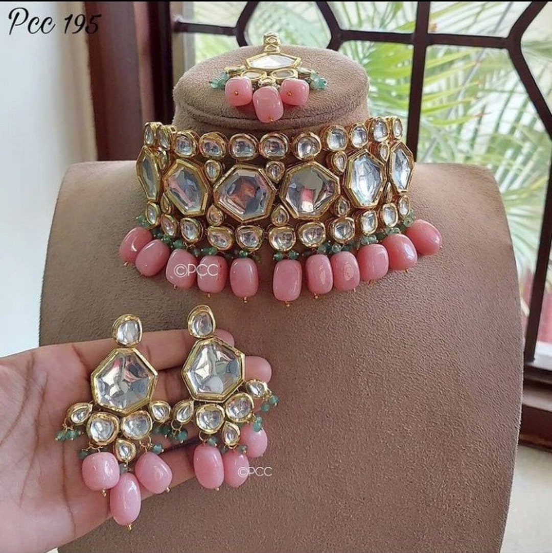 Kundan Choker Set Green Kundan Choker Pink Kundan Choker Maroon Kundan colors Customizable Kundan Choker Sets Sabyasachi Kundan Jewelry Etsy