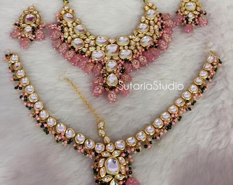 Royal kundan jewelry, tanjore kundan jewelry, pink kundan set, multi color kundan set, bridal kundan jewelry, semi bridal kundan jewelry