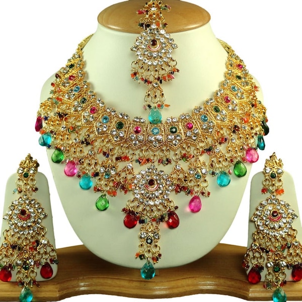 Silver Plated Traditional Wedding & Party Jewelry Indian Bollywood Fashion AD Zircon Cute Necklaces Earrings Set