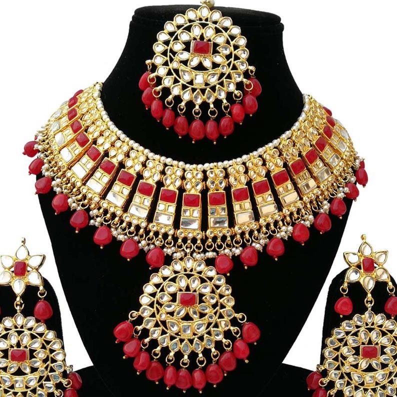 INDIAN KUNDAN NECKLACE Kundan Necklace Set,Indian Jewelry,Bridal Jewelry,Bollywood,Ethnic,Wedding Necklace Jewelry Earrings Tikka Jewelry