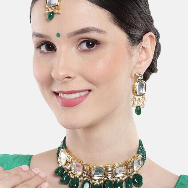 Green Necklace, Indian Kundan Choker, Indian Jewelry, Bollywood Jewelry, Pakistani Jewelry, Indian Wedding Necklace, Bridal Kundan Necklace