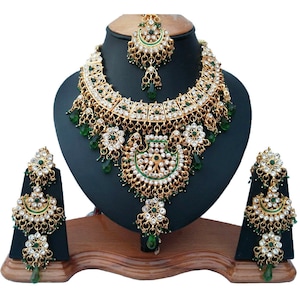 Gold Plated Handmade Kundan Jewelry, Bollywood Necklace Jewelry Set ...