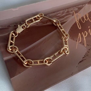 18K Gold Plated Paperclip Chain Bracelet: Chunky Link Stacking Bracelet